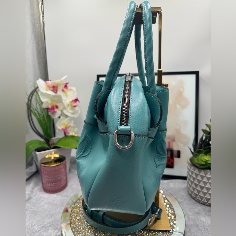 Patricia Nash Floral Embossed Italian Leather Satchel Shoulder Crossbody Teal - Picture 5 of 10